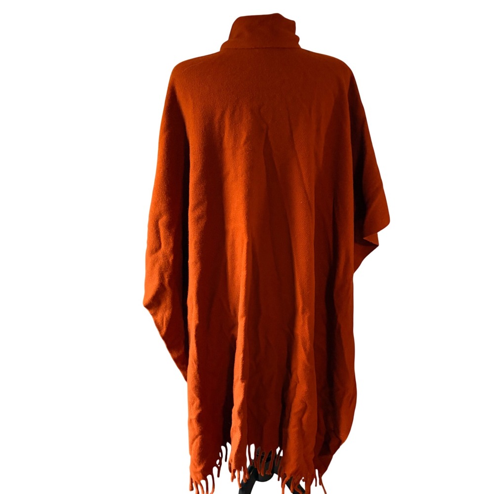 Burnt Orange Fringed‎ Knit Boho Poncho Cape Wrap One Size Rust - Picture 2 of 7